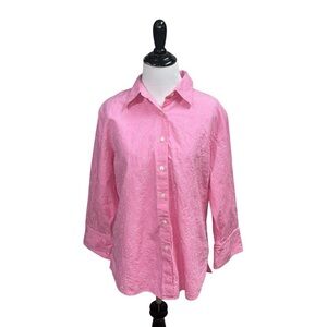 Westbound Essentials Women's Size 14 Button Down Blouse Top Embroidered Roses